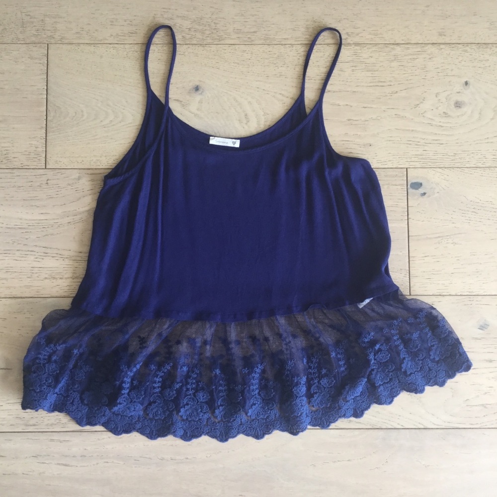 Soprano blue crop top with lace peplum